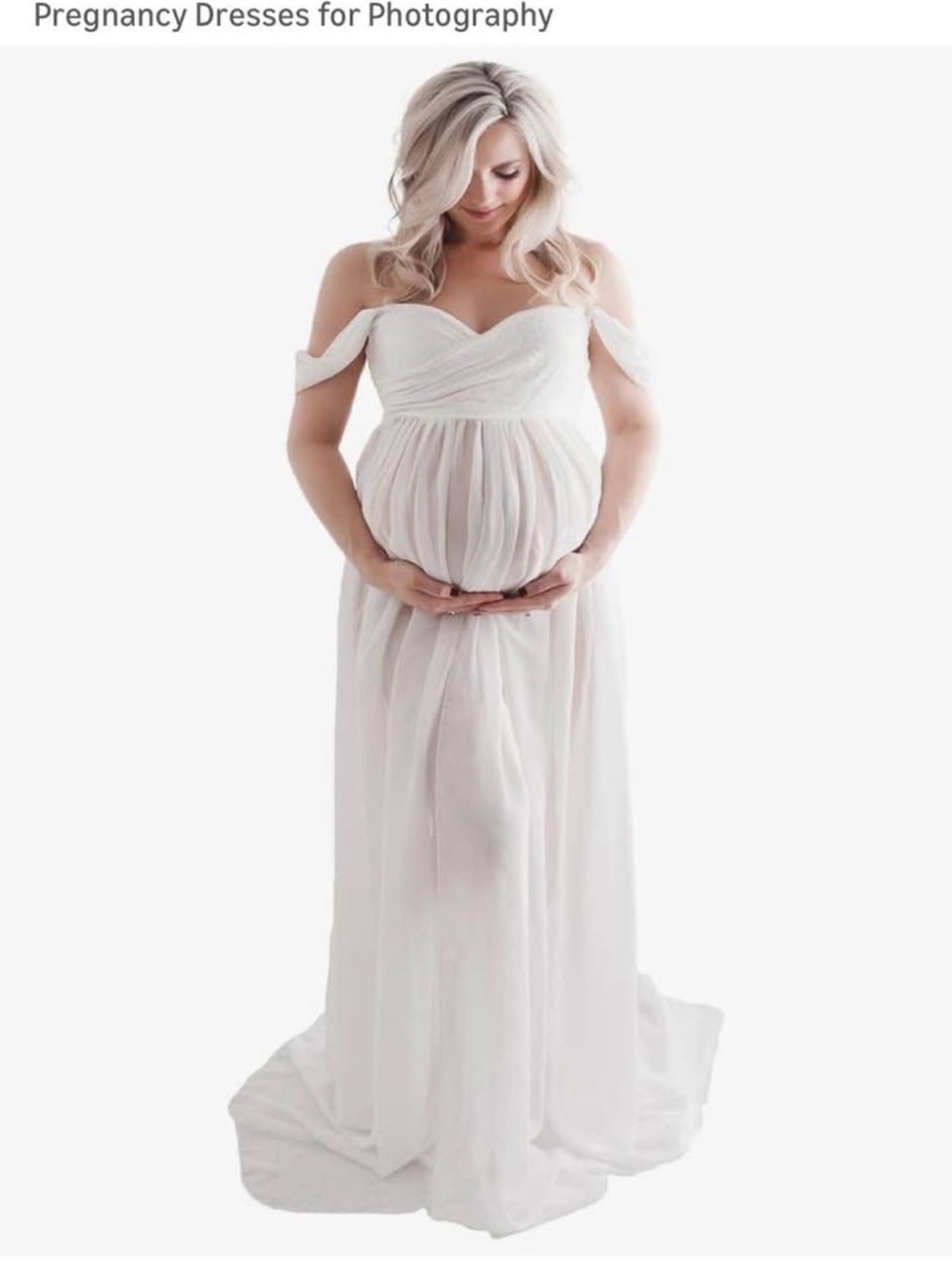 Off-Shoulder White Maternity Photoshoot Gown